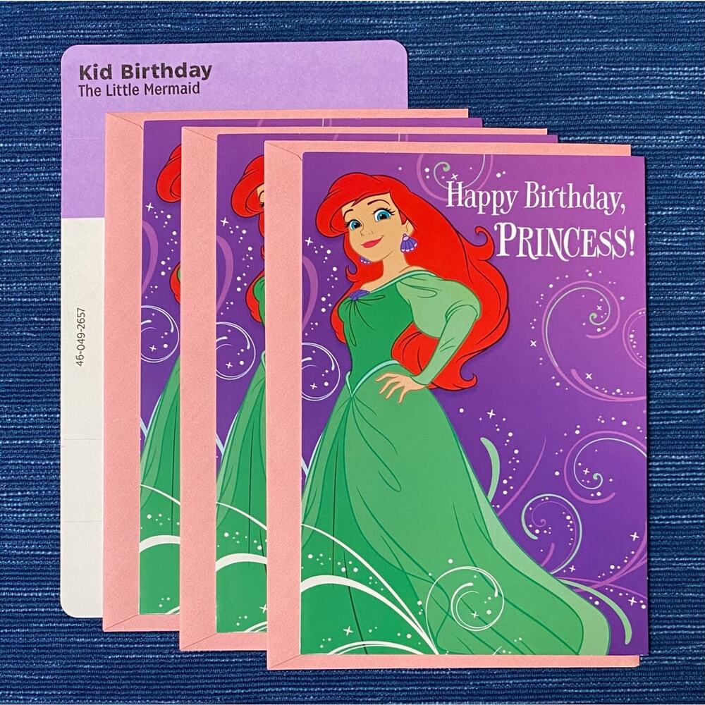 3 Disney The Little Mermaid Birthday Card Hallmark NEW Divider W/ Envelopes 19B